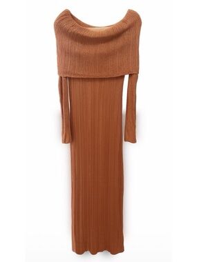 Better Be Ribbed Off-Shoulder Maxi Dress in Warm Rust
